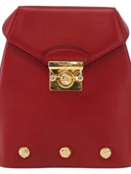 Salvatore Ferragamo Backpack Leather Red Gold Auth 150428 main image 4